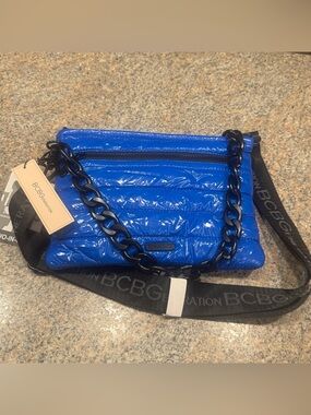 BCBGeneration Electric Blue Quilted Crossbody with Black Chain Strap